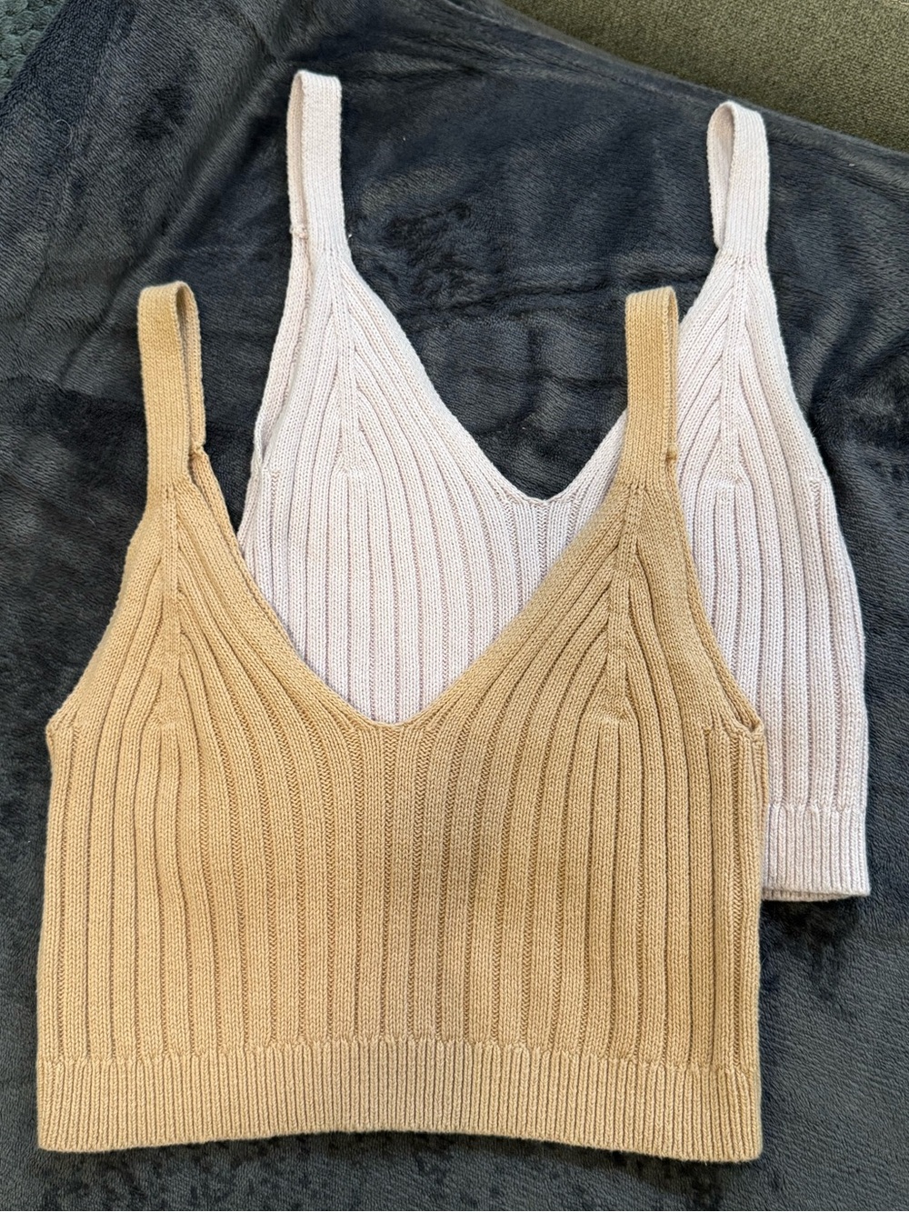 aerie Ribbed V-Neck Crop Tank Duo — Tan & Cream